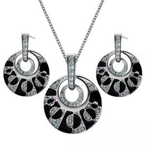Silver Tone & Rhinestone Round Necklace Set